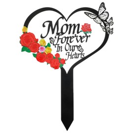 KFHENSOMR Heart Memorial Plaque Stake, 1pcs Grave Markers for Cemetery for Humans, Metal Grave Stake Decoration, Sympathy Graves Markers to Mom Dad Cemetery Outdoors Yard Garden
