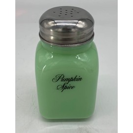 Spice Jar - Square Stove Top Shaker - Rosso Exclusive - Jadeite w/Script Letters - American Made - Mosser Glass USA (Pumpkin Spice)