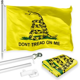 G128-6 Feet Spinning Flagpole (Silver) Gadsden Don't Tread on Me 150D Flag Brass Grommets Printed 3x5 ft (Flag Included) Aluminum Flag Pole