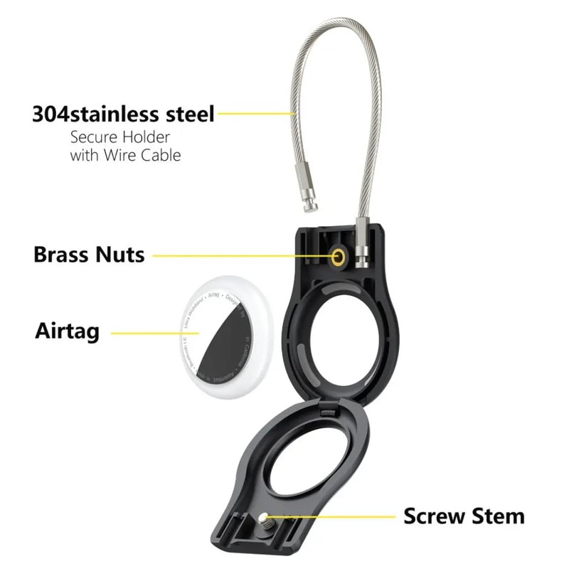 Desangu AirTag Case Keychain Key Ring, Black (White) ((DSG7555))