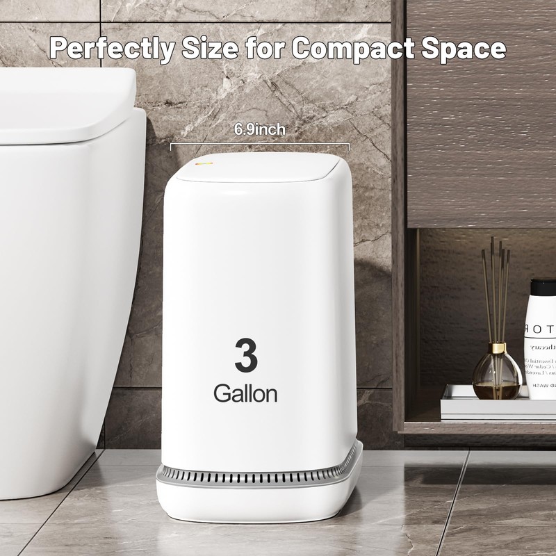 MOPALL Bathroom Trash Can, Vacuum Adsorption 3.3 Gallon Slim Garbage
