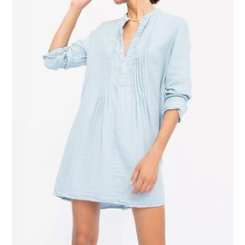 R.Vivimos Women's Tunic Dress Fall Cotton Button Down Long Sleeves Casual Mini Shirt Dress (Small, SkyBlue)