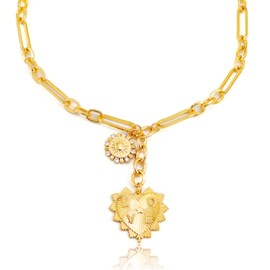 ORIGENCE Chunky Gold Heart Necklace for Women Chunky Charm Sun Heart Pendent Necklaces for Women 18K Gold Plated Hip Hop Charm Necklaces Unisex Jewelry, Brass, Cubic Zirconia