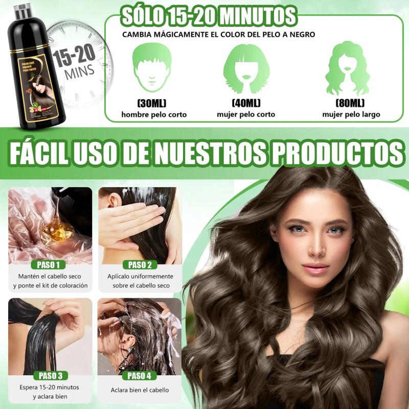 Shampoo Tinte Instantaneo Cubre Canas Extracto Plantas 500ml