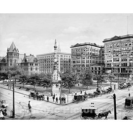 Restored Black & White Photo - Historic Buffalo, New York - An Overview of Lafayette Square, c1905-30in x 24in