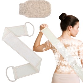 HJZHII Natural Loofah Sponge Back Scrubber Set, Long Exfoliating Washcloth with Towels Shower Bath Scrub Glove Exfoliating Body Scrubbers Deep Clean Skin Care for Women Men Reduce Dead Skin