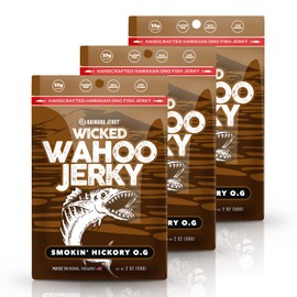 Smokin' Hickory O.G. Wahoo Ono Fish Jerky - Smoky Umami Flavor - Artisan Crafted, Organic, Omega-3 Rich, Low-Calorie, Low-Sodium & Low-Sugar, 2oz (Pack of 3)