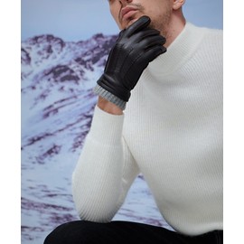 YISEVEN Winter Men's Three Point Warm Sheepskin Leather Gloves Cashmere Lined Classical Urban Style Genuine Lambskin For Dress Driving Motorcycle Work Gifts, Brown 11.0"/XXXL