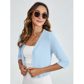 Heymoments Women's Thin Shrugs for Dresses Light Blue Large Open Front Knit 3/4 Sleeve Lightweight Coat Cropped Tops Shawls and Wraps Cardigan Dressy Sweater Clothes