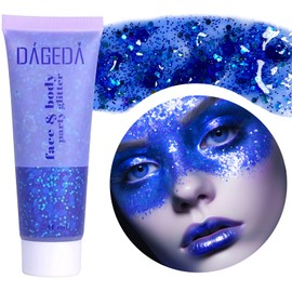 Prreal Body Glitter Gel 50 ml, Face Glitters Body Gel Sequins Shimmer Liquid Eyeshadow, Chunky Glitter for Face Hair Nails, Holographic Cosmetic Laser Powder Festival Glitter Makeup #Blue