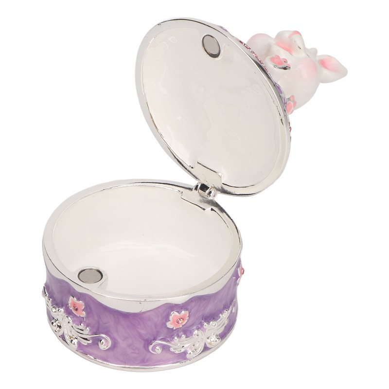 Rabbit Figurine Trinket Boxes Hand Painted Rhinestones Small Jewelry Box