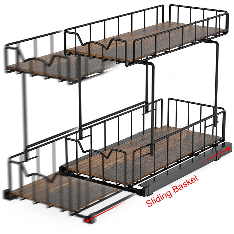 Simple Houseware 2-Tier Spice Rack Slide Out Wire Basket Drawer