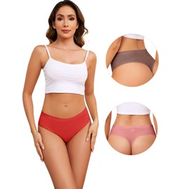 voenxe Seamless Women Underwear Thongs,High Waisted Cut No Show Ladies Panties,Breathable Comfortable Brief,Invisible Woman Hi Rise No Panty Line Underpant Undies,5-Pack Coffee