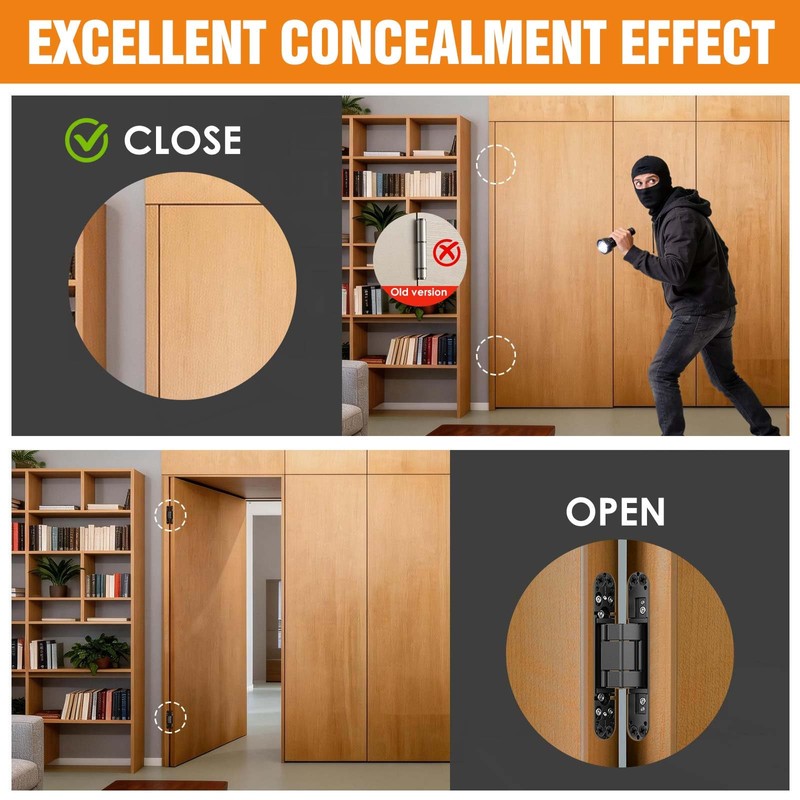 Lipshome 9.7" Hidden Door Hinge/Concealed Hinges,Invisible Hinges,Invisible Door Silent 180