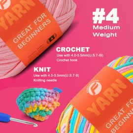 FREEASYFAR 2x3.5Oz Beginner Easy Yarn, 2 * 120 yds Crochet & Knitting Yarn for Beginners with Easy-to-See Stitches, Worsted-Weight Medium #4;Cotton Blend Yarn for Amigurumi DIY(Coral+Pink,2 Skein)