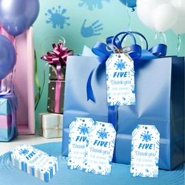 Funmemoir 50PCS Hi Five Thank You Tags, High Five Birthday Party Decorations Boy, Blue 5th Birthday Decorations Appreciation Gift Tags with String, High Five Birthday Thank You for Coming Tags