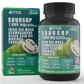 Vyxion Soursop Graviola Supplement with Sea Moss, Moringa, Turmeric, Black Seed Oil, Oregano, Ashwagandha | 20-in-One Herbal extracts for Overall Health-Enhancing | Vegan, Non-GMO | 60 Capsules
