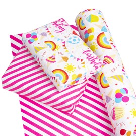 WRAPAHOLIC Reversible Birthday Wrapping Paper - Mini Roll - 17 Inch X 33 Feet - Birthday Party Design, Perfect for Celebration, Baby Shower