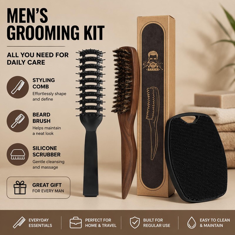 Slick Back Set - Boar Bristle Brush - Comb -