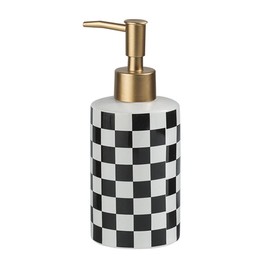 Queen-b Soap Dispenser, Checkered Pattern, Stylish, Cute, Bathroom, Manual, Liquid Bottle, Container, Bathroom, Ceramic Dispenser, Soap, Shampoo, Rinse Refill (Black)