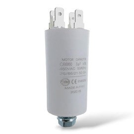 DEKAROX Universal Capacitor 3µF 450 V Diameter 30 x 57 mm with 6.3 mm AMP Fastening Screw M8 CBB60 Engine Start and Run Capacitor for Electric Household Appliances