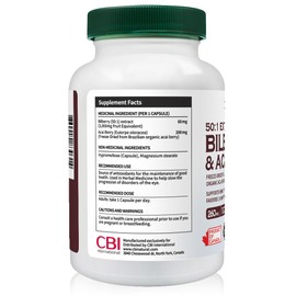 CBI Natural Bilberry 50:1 Extract 3,000 mg Equivalent with Acai Berry – Eye Health & Vision Support, 120 Vegan Capsules, 4-Month Supply, Non-GMO, Gluten Free