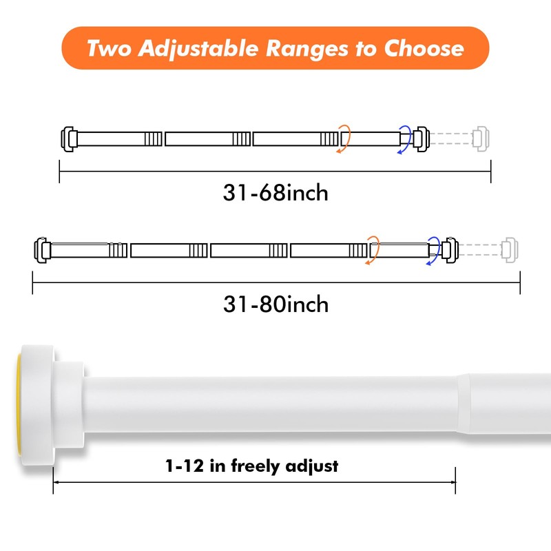 Shower Curtain Rod 31-80 in Adjustable Curtain Rod No Drilling