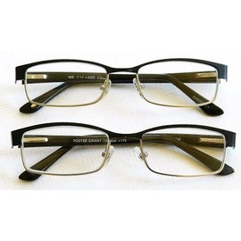 (2 PACK + BONUS) Foster Grant +2.50 "ROWAN" Black and Silver Metal Frame Reading Glasses + FREE BONUS MICROSUEDE CLEANING CLOTH