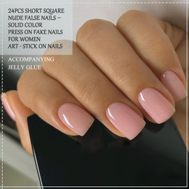 24Pcs Short Square Nude False Nails – Solid Color Press On Fake Nails for Women and Girls Art - Stick On Nails