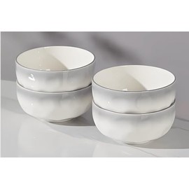 HausArtX 6" Ceramic Bowls Set of 4, 24 oz Large Porcelain Bowls, 3 inch in Height, White Ceramic Soup Bowls for Kitchen, Serving Salad, Rice, Cereal, Microwave & Dishwasher Safe