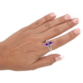 Jeweloporium Purple Amethyst Natural 925 Silver Ring for Women Stone Cocktail Small Silver Ring Adjustable Size J to R 1/2 Engagement Gift Solitaire Jewellery