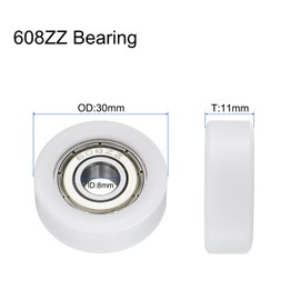 sourcing map 2Pcs Ball Bearing Guide 8 x 30 x 11mm Double Shielded POM Roller Bearings, Flat Pulley Wheel for Furniture, Hardware Accessories, White