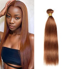 KODRHAR Light Brown Straight Human Hair Bundles, 30 Color Light Brown Thick Straight Human Hair Bundles for Black Women (8inch, 1 Bundles/Pack)