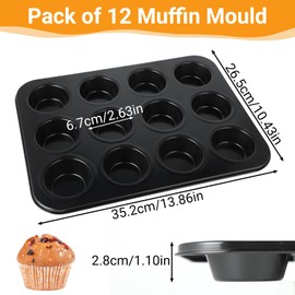 Muffin Baking Moulds - Set of 2 Muffin Moulds with 24 Cavities, Non-Stick Coating, BPA-Free, Standard Size 35 x 27 x 3 cm, Ideal for Cupcakes, Brownies & Daily Baking