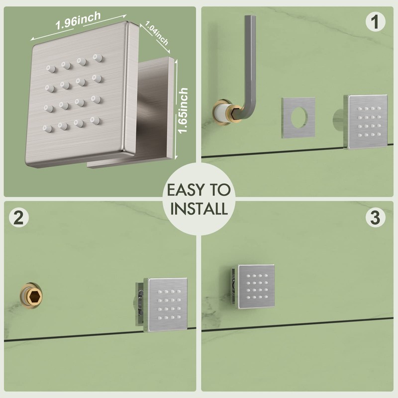 Bostingner Shower Body Spray Jets, Brushed Nickel Brass Square Shower