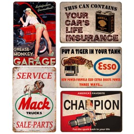 AKBOK 5PCS Gas Motor Oil Antique Tin Signs Vintage Gas Oil Metal Signs Garage Man Cave Bar Pub Wall Decor 8×12 Inch