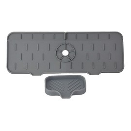 SOL Silicone Sink Faucet Pad – Comprises Soap Tray for Kitchen Sink, Drains Water Instantly, Faucet Sink Splash Guard, Surface Mounting Type for Kitchen & Bathroom Countertop – Grey