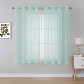 KEQIAOSUOCAI Aqua Sheer Curtain Panels 72 inches Long - Top Grade Grommet Solid Texture Soft Voile Window Drapes for Bedroom Living Room(38 Wide x 72-inch Length,2 Panels,Seafoam Green)
