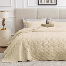 Love's cabin King Size Quilt Bedding Set Camel Bedspreads - Bed Summer Lightweight Bedspread Comforter - Wave Pattern Bedding Coverlet for All Season - 3 Pieces (1 Quilt, 2 Pillow Shams)