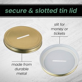 Large Coin Bank Jar with Slotted Gold Lid Holds Over $1,450 in Coins- Used for Piggy Bank and Raffle Ticket Drawing - Glass Money Jar Made in USA - Half Gallon