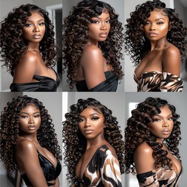 Niciitysi P1B30 Human Hair Highlight Deep Wave Bundles 10 12 14 inch Ombre Two Tone Black Mixed With Brown Deep Curly Bundles Double Weft Brazilian Hair Extensions for Women