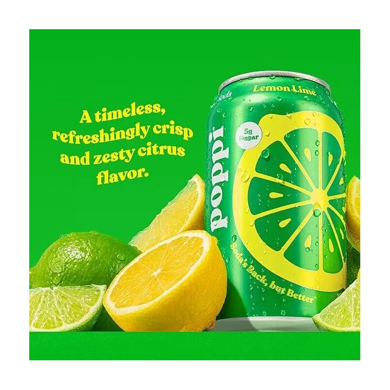 Poppi Lemon Lime Flavor, 12 Fl Oz, Pack of 12