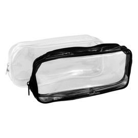 KKUADCEHI 2 Pcs Clear Makeup Bag, Zipper Pencil Bag, Toiletry Organizer, Plastic Zipper Pouches, Clear Zipper Pouches, Suitable forTravel, Home and Office (2, Black+White)