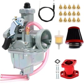 YJGZSVK VM22 26mm Carburetor & Throttle Cable for Predator 212cc 196cc Non Hemi Coleman GX200 Mini Bike Go Kart (with 38mm Air Filter, VM22 Red Intake Manifold, Main Jets Kit)