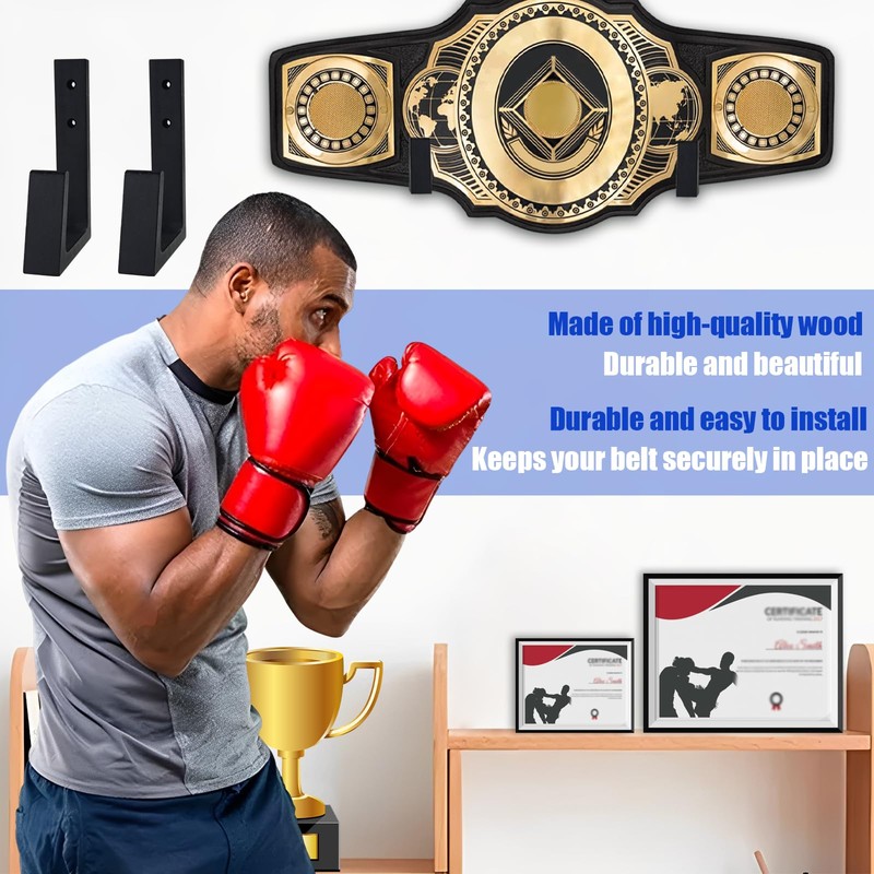 Wrestling Belt Wall Display Holder Compatible with WWE Belts, Wooden