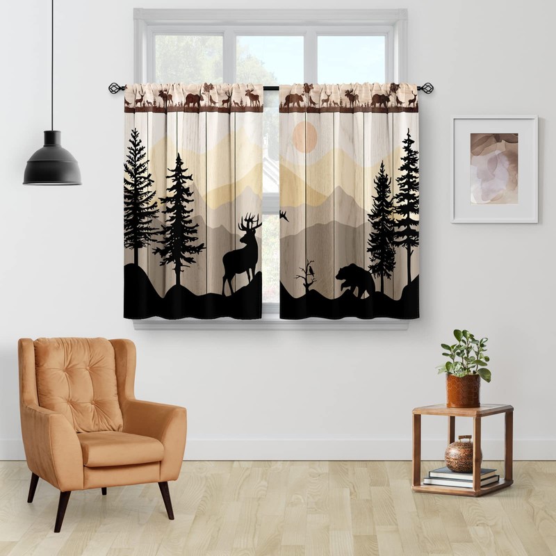 Kitchen Curtains - Forest Sunset Country Rustic Farmhouse Short Cafe