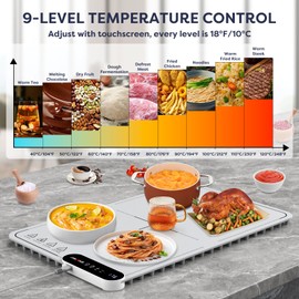 Food Warming Mat Upgraded 9 Level Temperature Electric Warmers for Food with 24 Hours Timer, Auto Shut-Off & Fast Heating, Portable Foldable Food Warmer for Buffet Parties, Gatherings, Warming Tray
