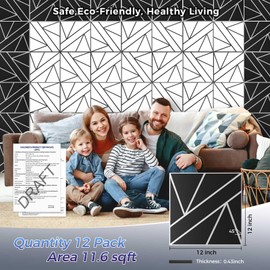 12 Pack 2-Layer Soundproof Wall Panels, 12 x 12 x 0.43 in Sound Proof FoamPanels for Walls, 0.9lb/ft* High Density, Thicker 0.43 in, 3D AcousticPanels,Artistic Noise Dampening Panels Black&White