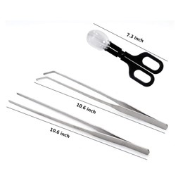 alfyng 3 Pcs Reptile Feeding Tongs, 10.6 inch Tweezers Cricket Clamp Bug Scooper, Stainless Steel Straight and Curved Tweezers Set for Insects Lizard Turtle Snake Spider Frog Gecko Chameleon