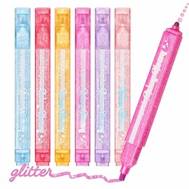 Glitter Highlighters, Sparkly Highlighters, Dual Tip Glitter Highlighter Assorted Colors, Cool Metallic Highlighters, Aesthetic Pink Sparkly Highlighter for Journal Planner, School Office Art Supplies